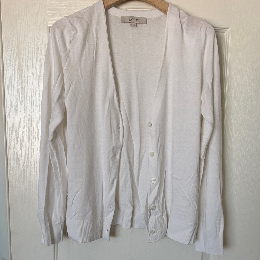 LOFT Women's White Button Cardigan
